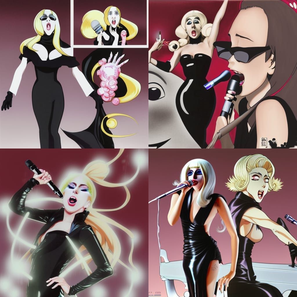 Lady Gaga Anime Portrait with Microphone and Powers