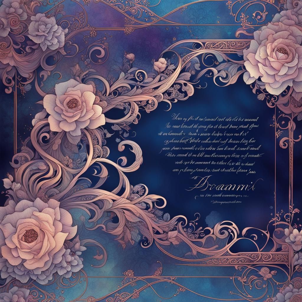 Elegant Calligraphy with Mystical Filigree in 8k