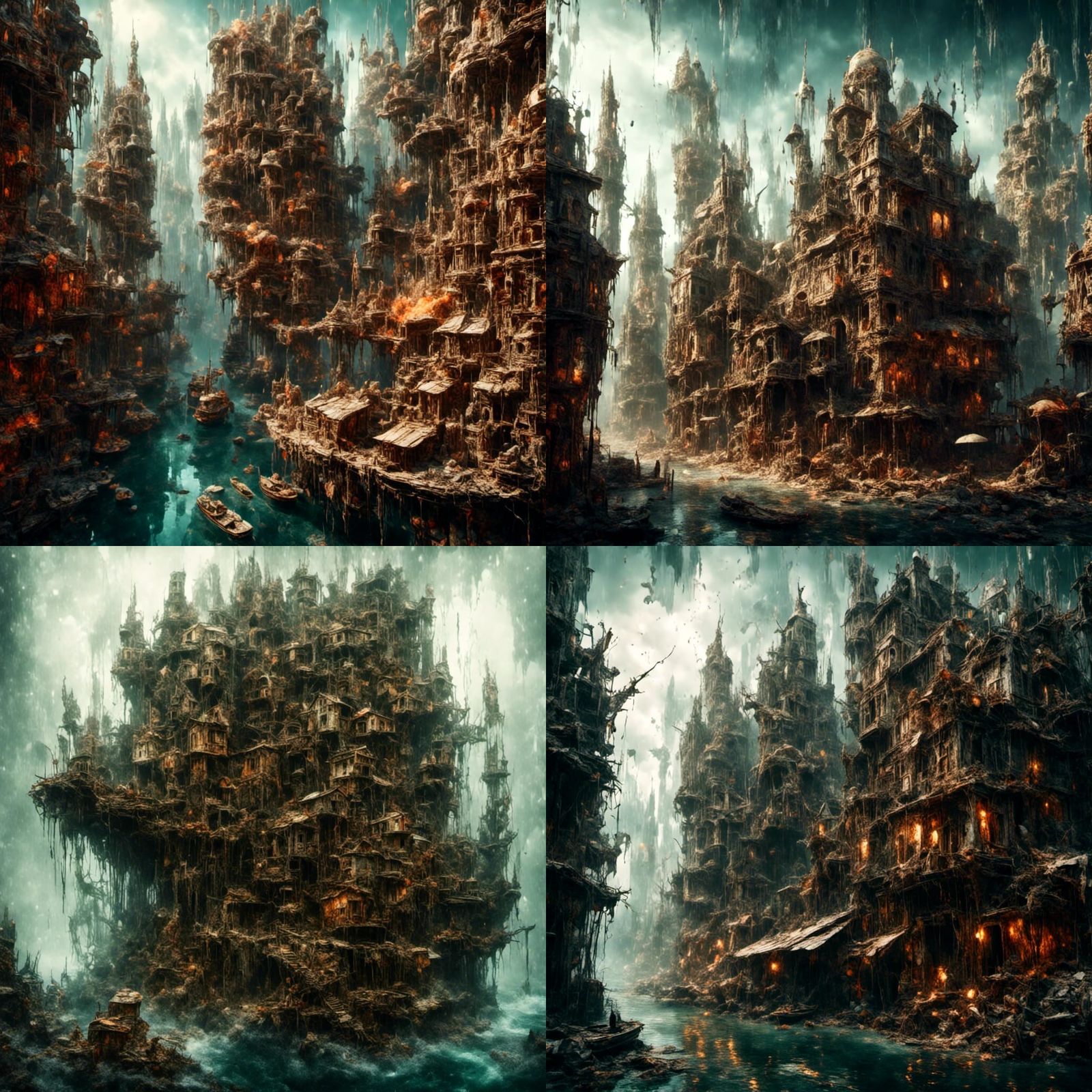 Abstract Cityscape in Macabre Hyperreal Style