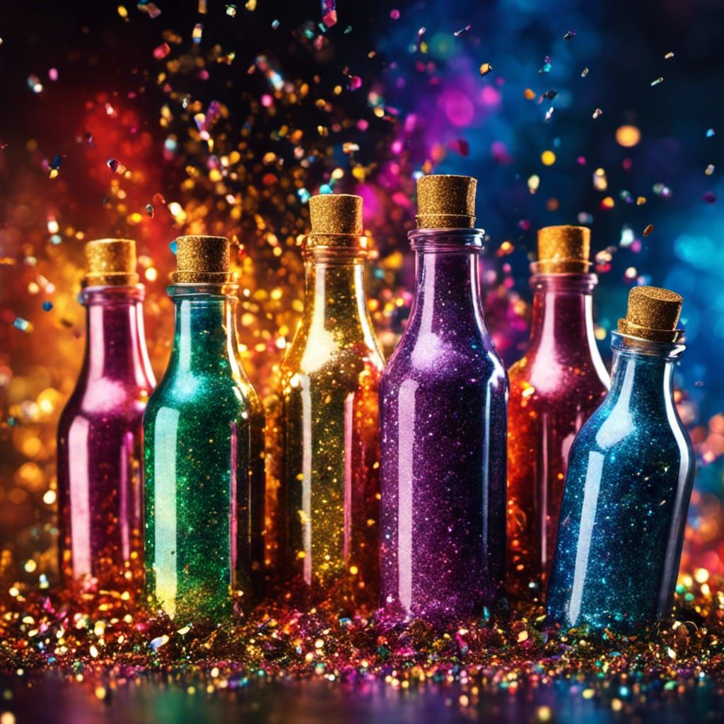 Exploding Glitter Bottles in Polychromatic Splash Art