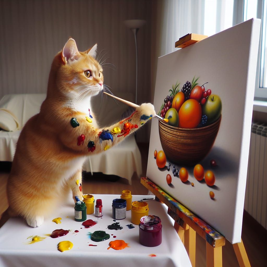 Cat Creates Airbrush Still Life Painting