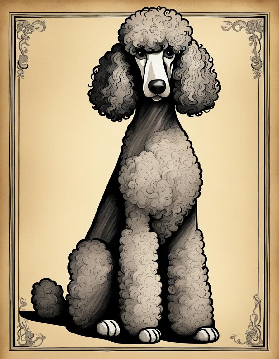 Vintage Cartoon Poodle Poster in 1920s Style