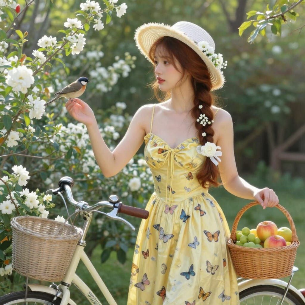 Romantic Impressionist Oil Painting of Woman in Flower Garde...