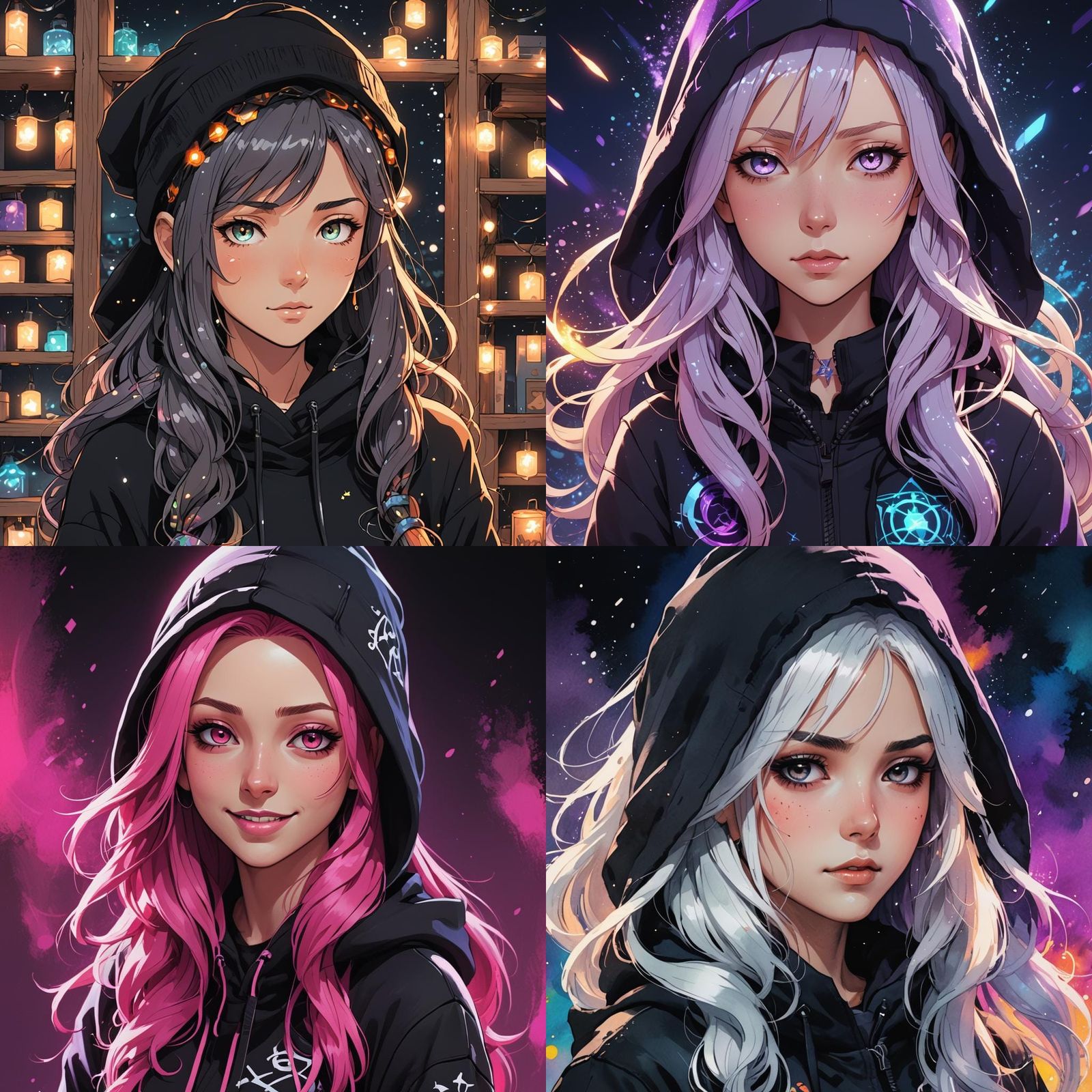 Gothic Anime Girl in Hoodie: Cel-Shaded Style