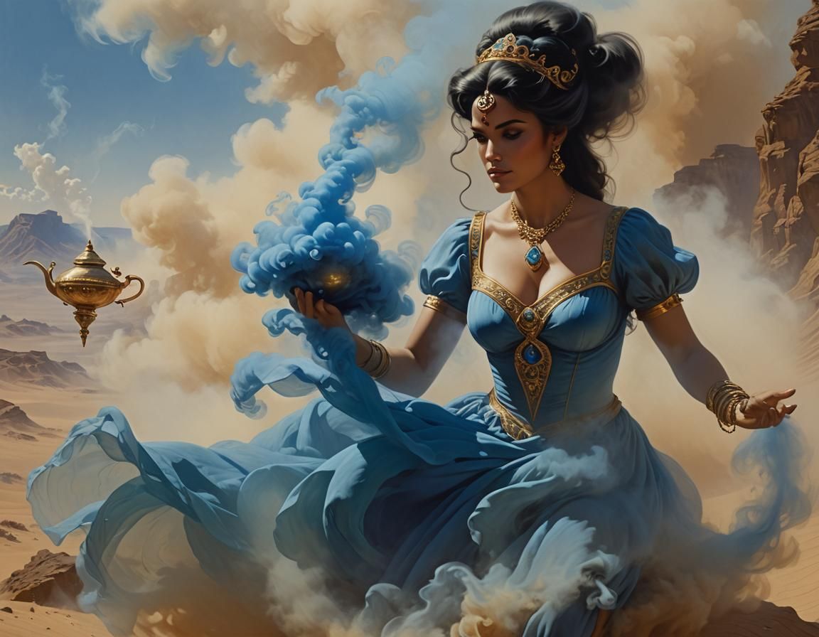 Genie in a Lamp Portrait in Fantasy Art Style