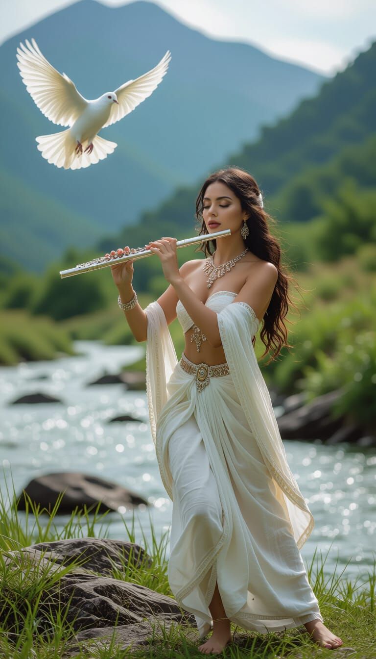 Goddess Playing Flute Color Portrait
