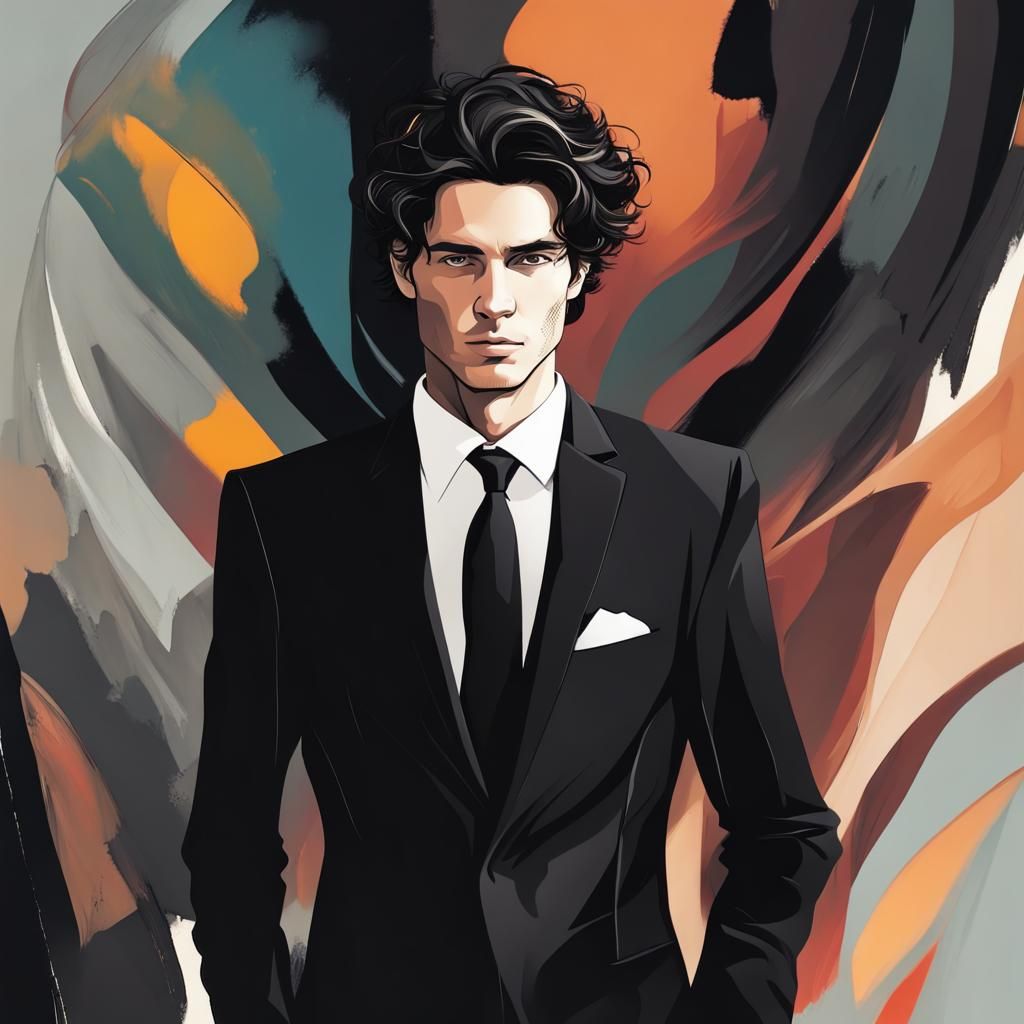 Abstract Portrait of Man in Black Suit