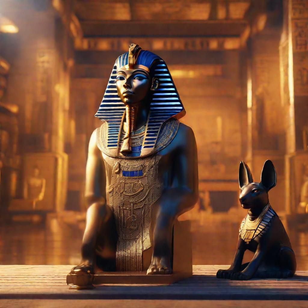 Pharaoh in Pyramid Hall with Anubis: Digital Art