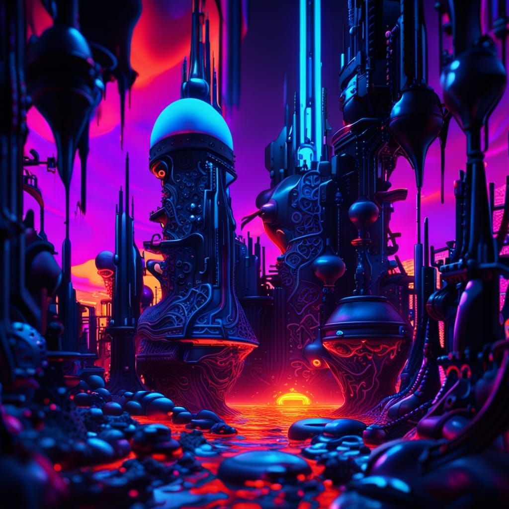 Psychedelic Lava Lamp City in Cyberpunk Style