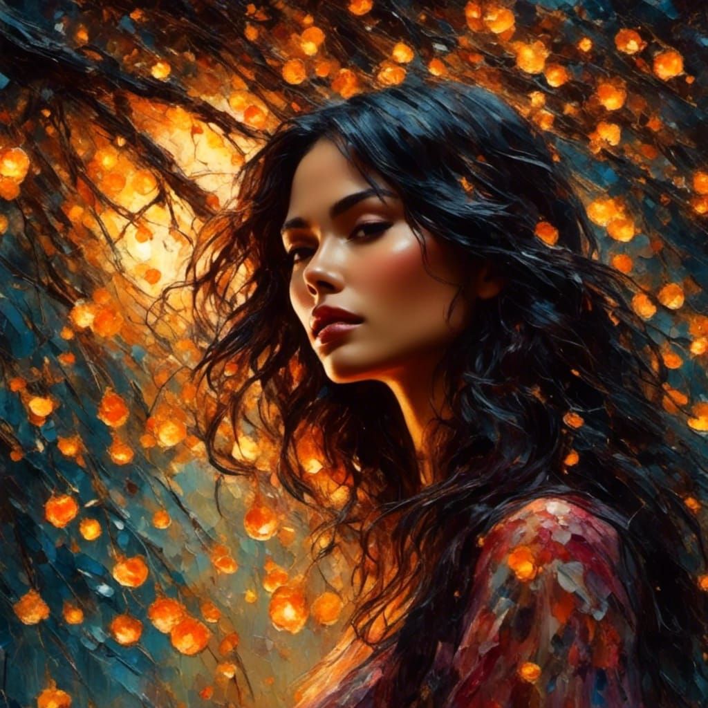 Tropical Sunset Serenity as Impressionist Oil Painting