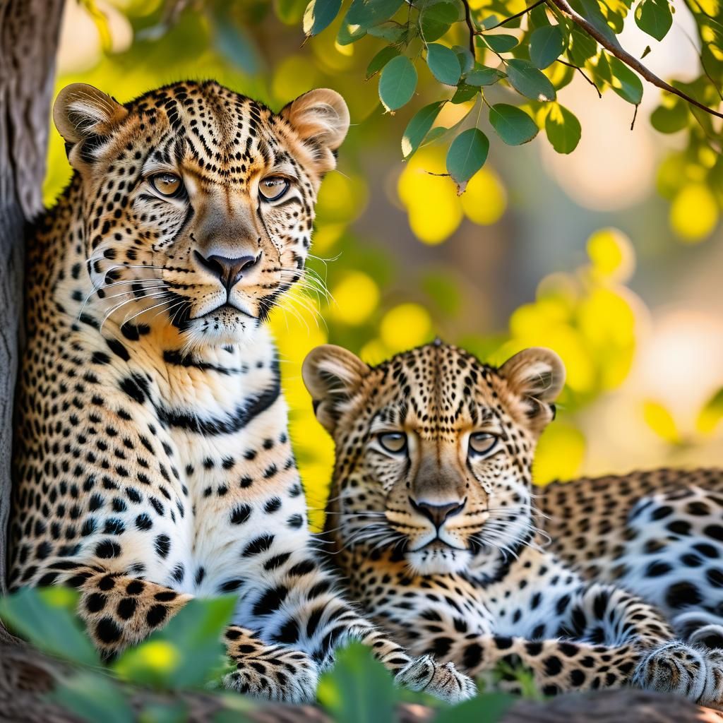 Leopard Family Resting in Shade: Wildlife Photography