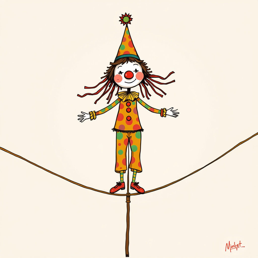 Psychedelic Cartoon Clown Tightrope Walker Art