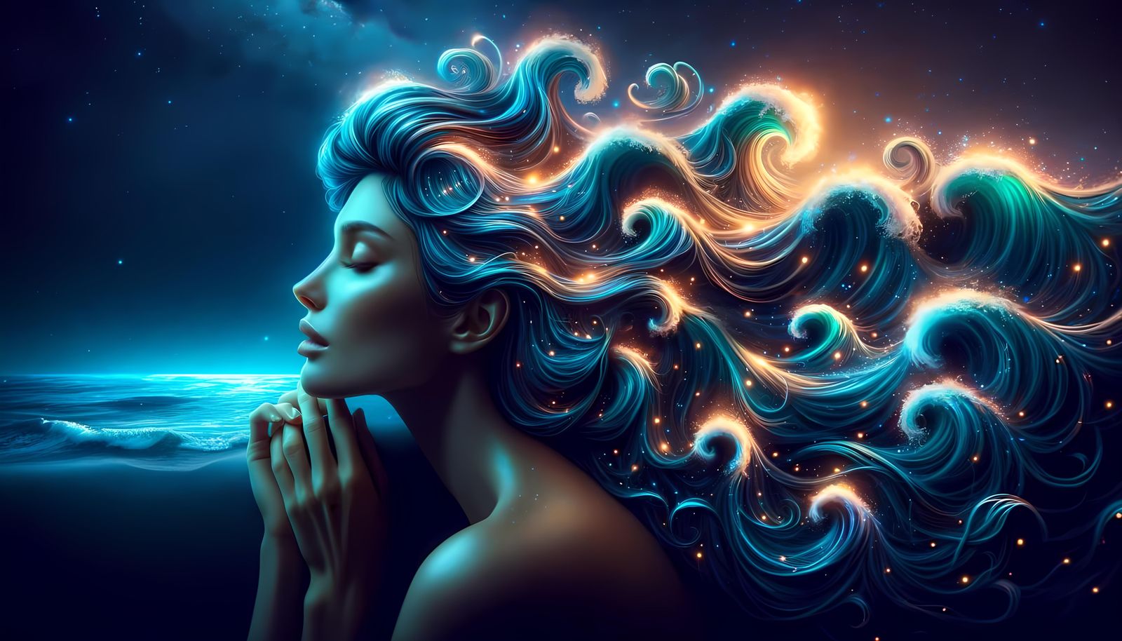 Neon Sea Wave Hair in Dreamy Seascape