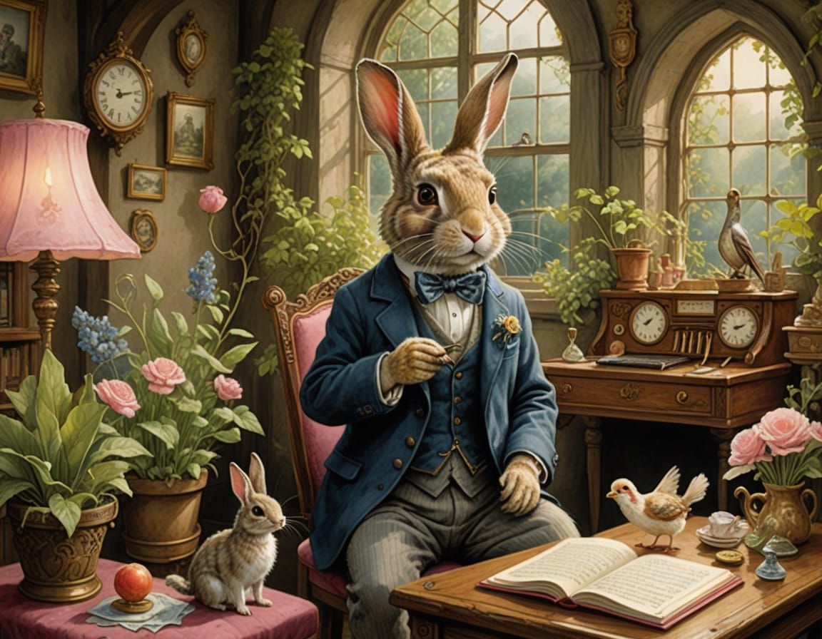 Whimsical Rabbit Enchants in Study of Wonder