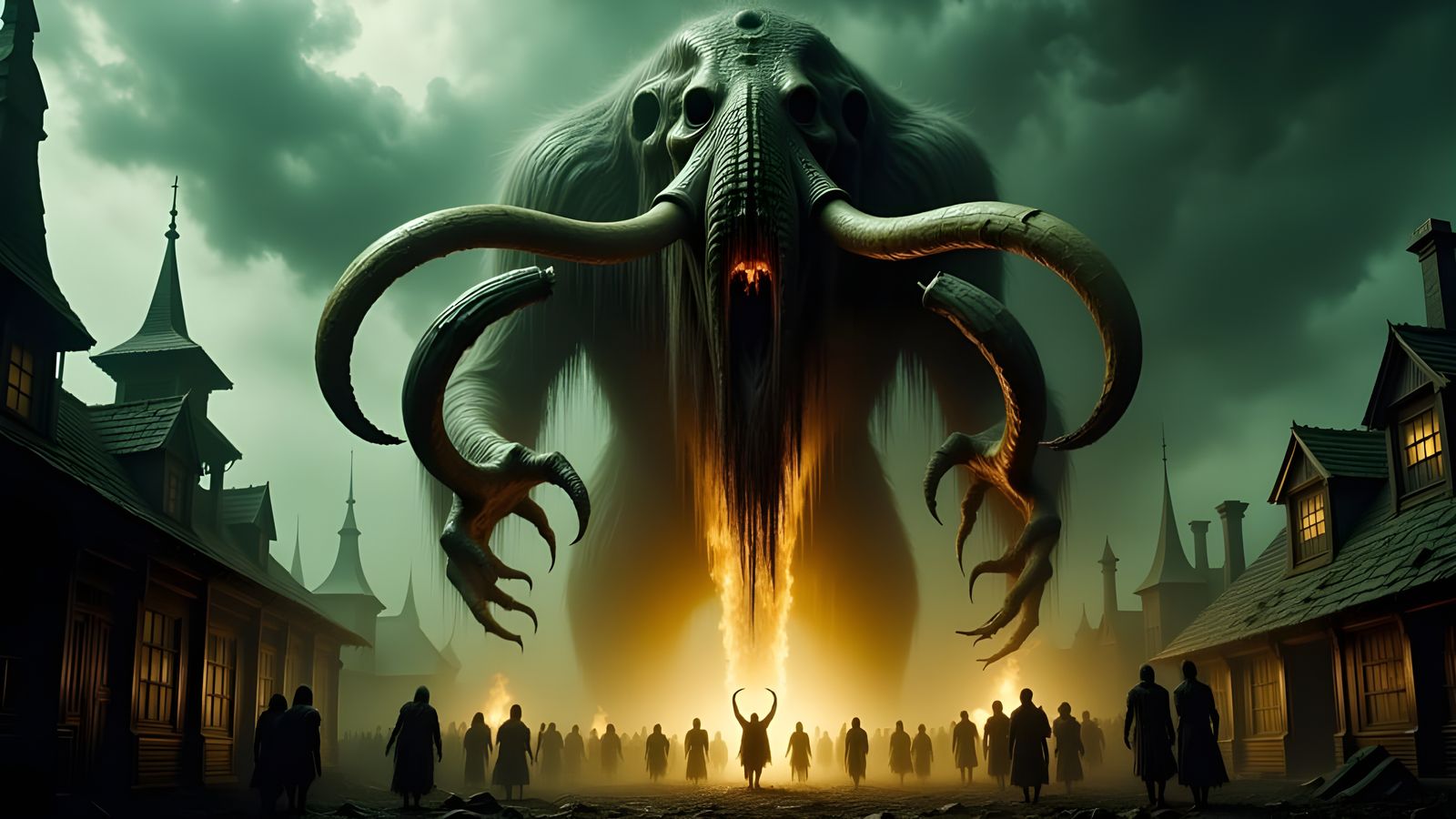 Dark Fantasy Leviathan Devastates Medieval Village in Radian...