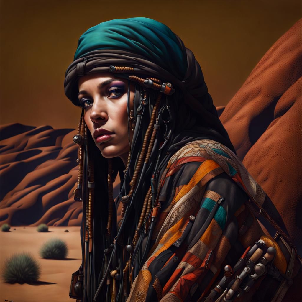 Klimt-Inspired Apache Brave in Industrial Desert