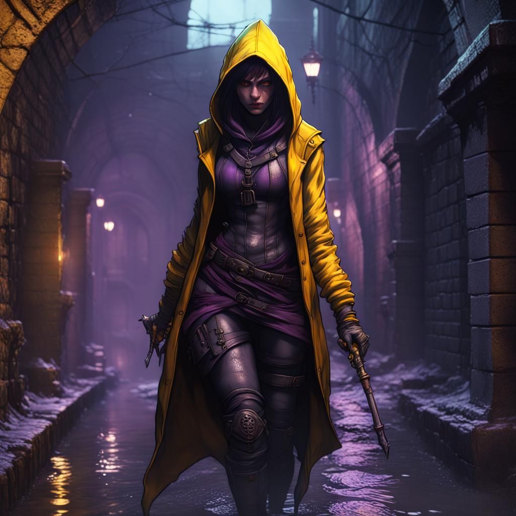 Gothic Assassin in Sewer: Dark Fantasy Concept Art
