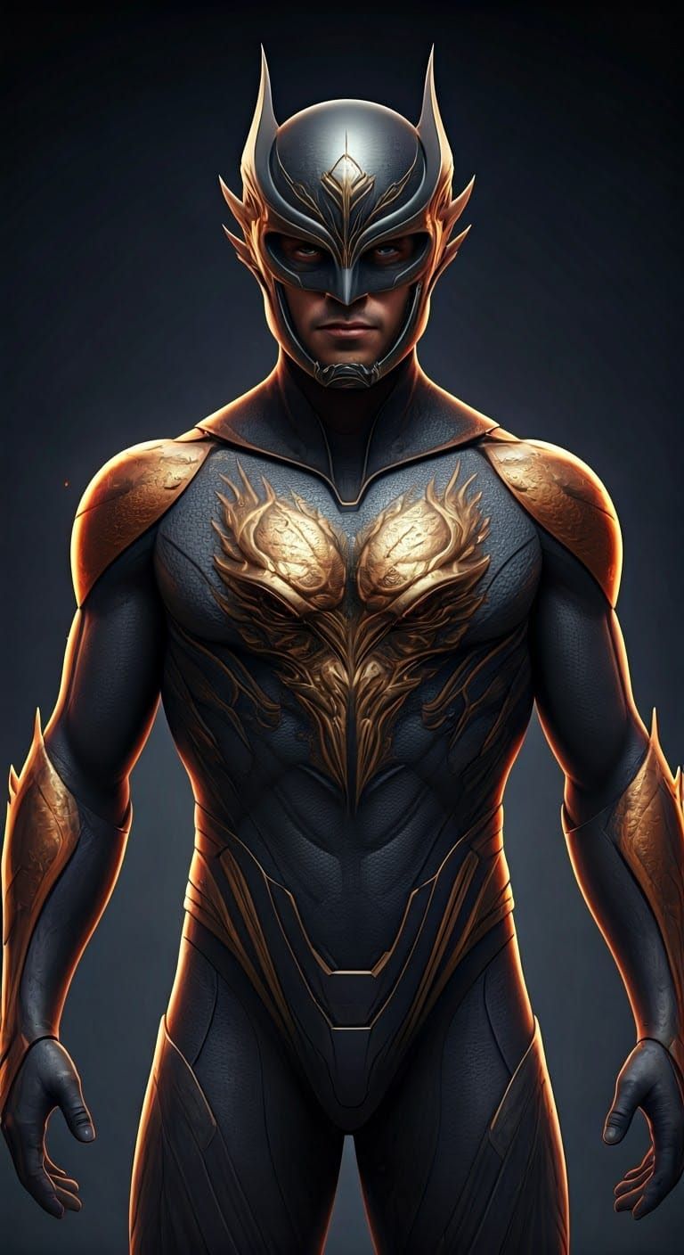 Dragon Motif Superhero in 3D Game Cinematic Style