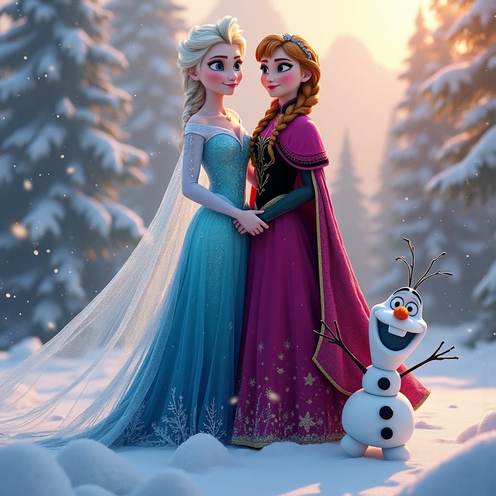 Elsa, Anna, and Olaf Celebrate Christmas in Winter Wonderlan...