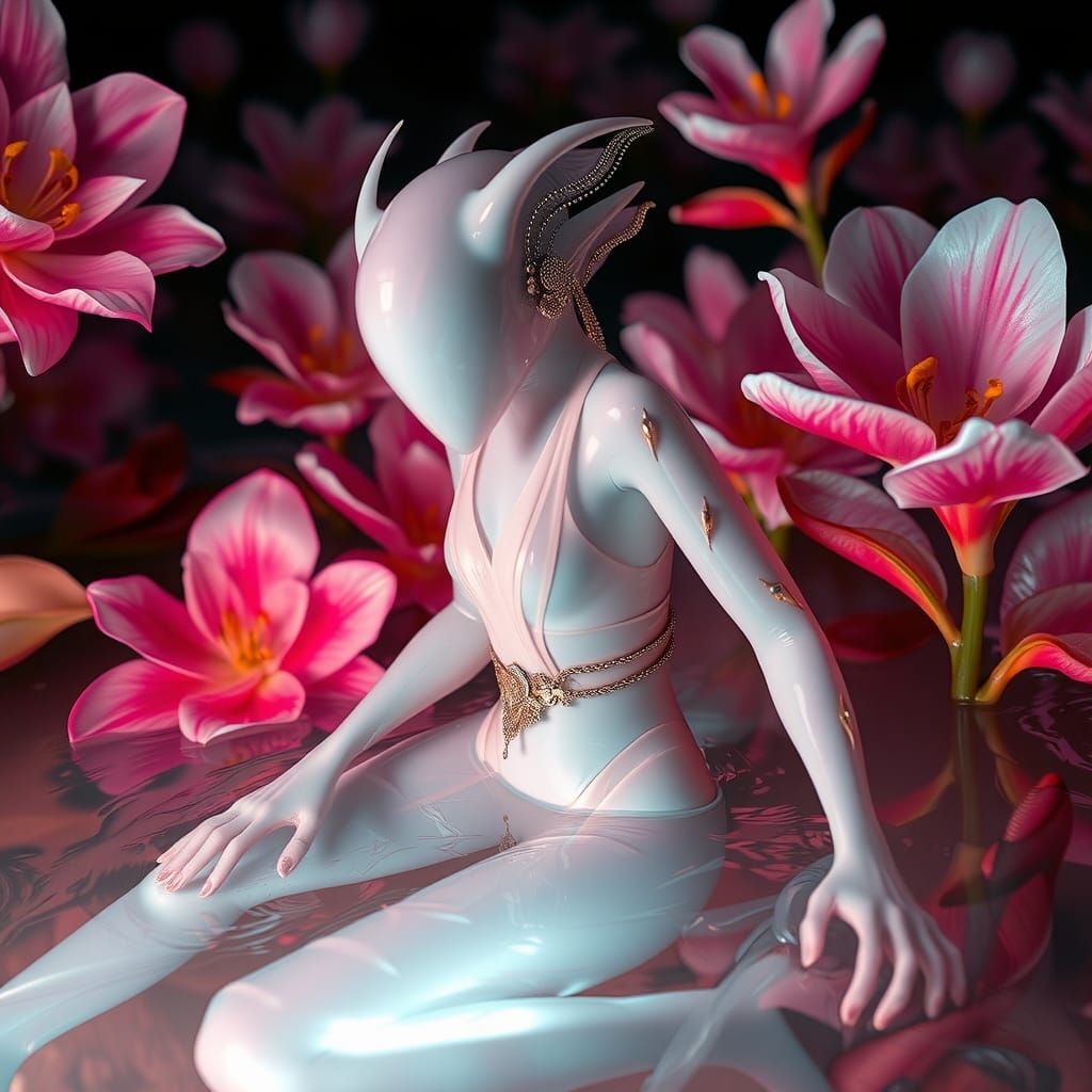 Dystopian Creature in Ethereal Night Pool