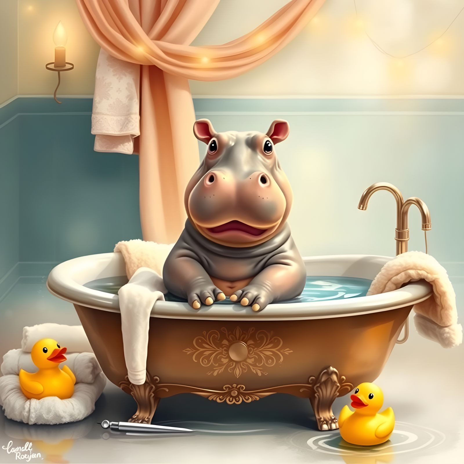 Hippopotamus Takes a Bath