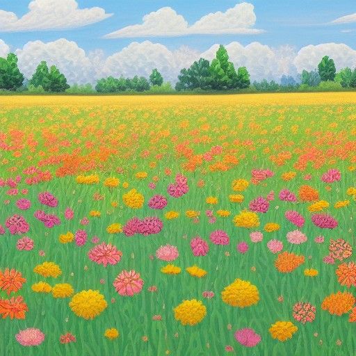 Vibrant Gouache Painting of Wildflower Field