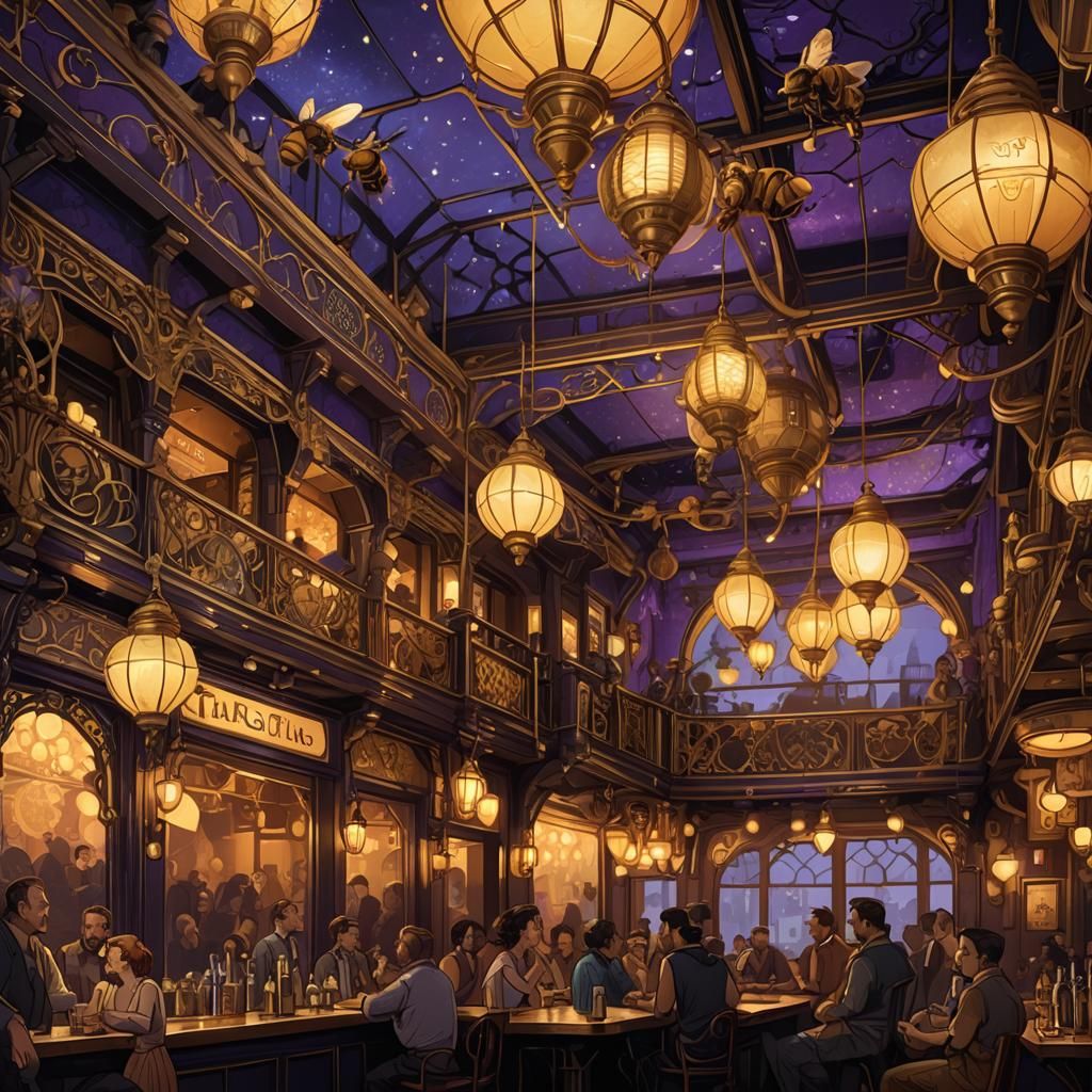 Fantasy 50s Dive Bar in Art Nouveau Style