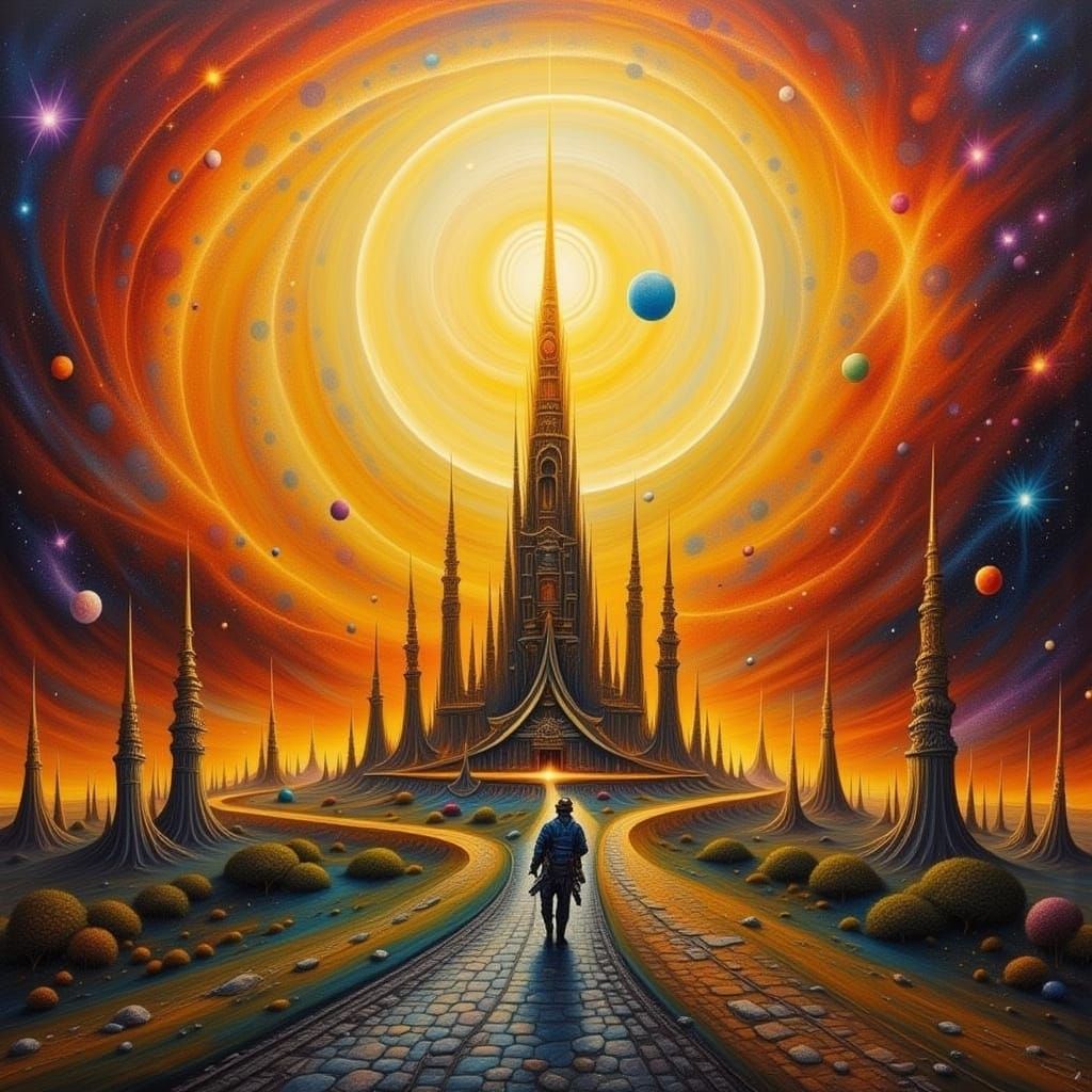 Astronaut Walking on the Sun in Surreal Style