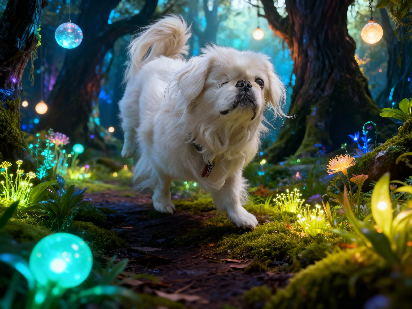 One-Eyed Pekingese Explores Magical Forest