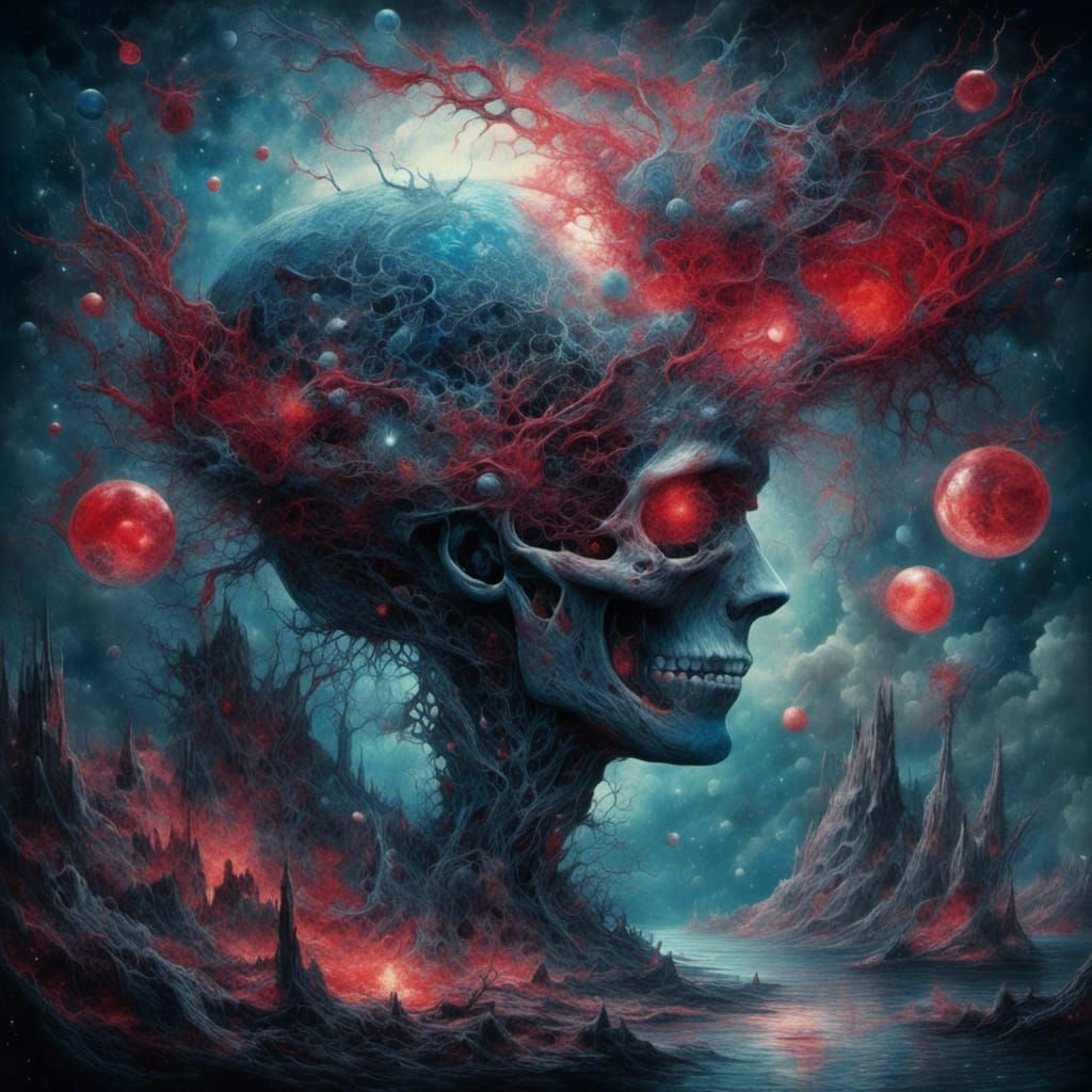 Fractured Brain Waves in Crimson Caverns