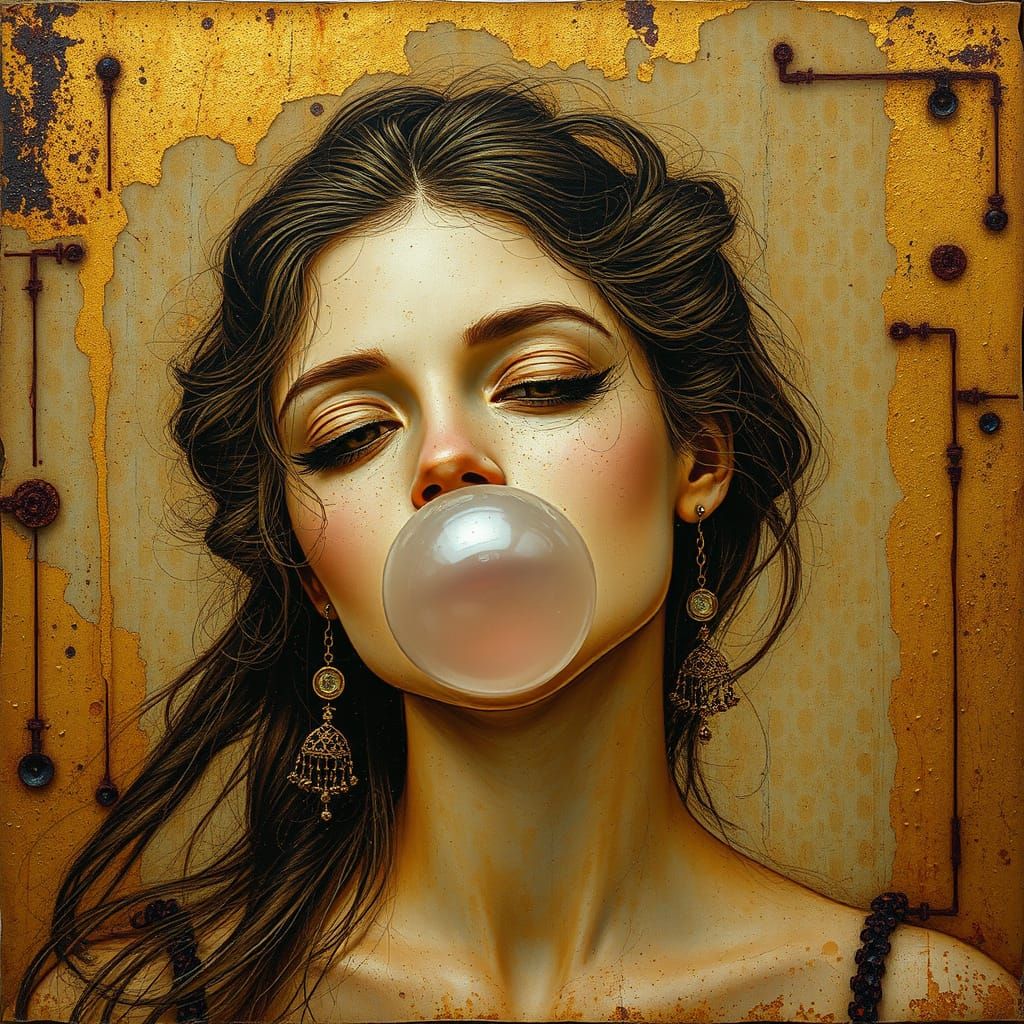 Ethereal Beauty Blows Bubbles in a Gilded, Rusty Landscape