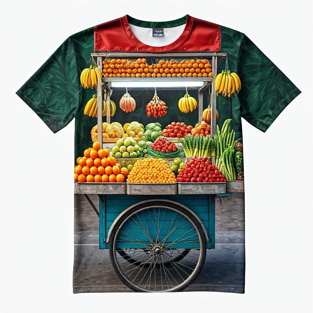 Hyper-Realistic Optical Illusion T-Shirt with Vibrant Hawker...