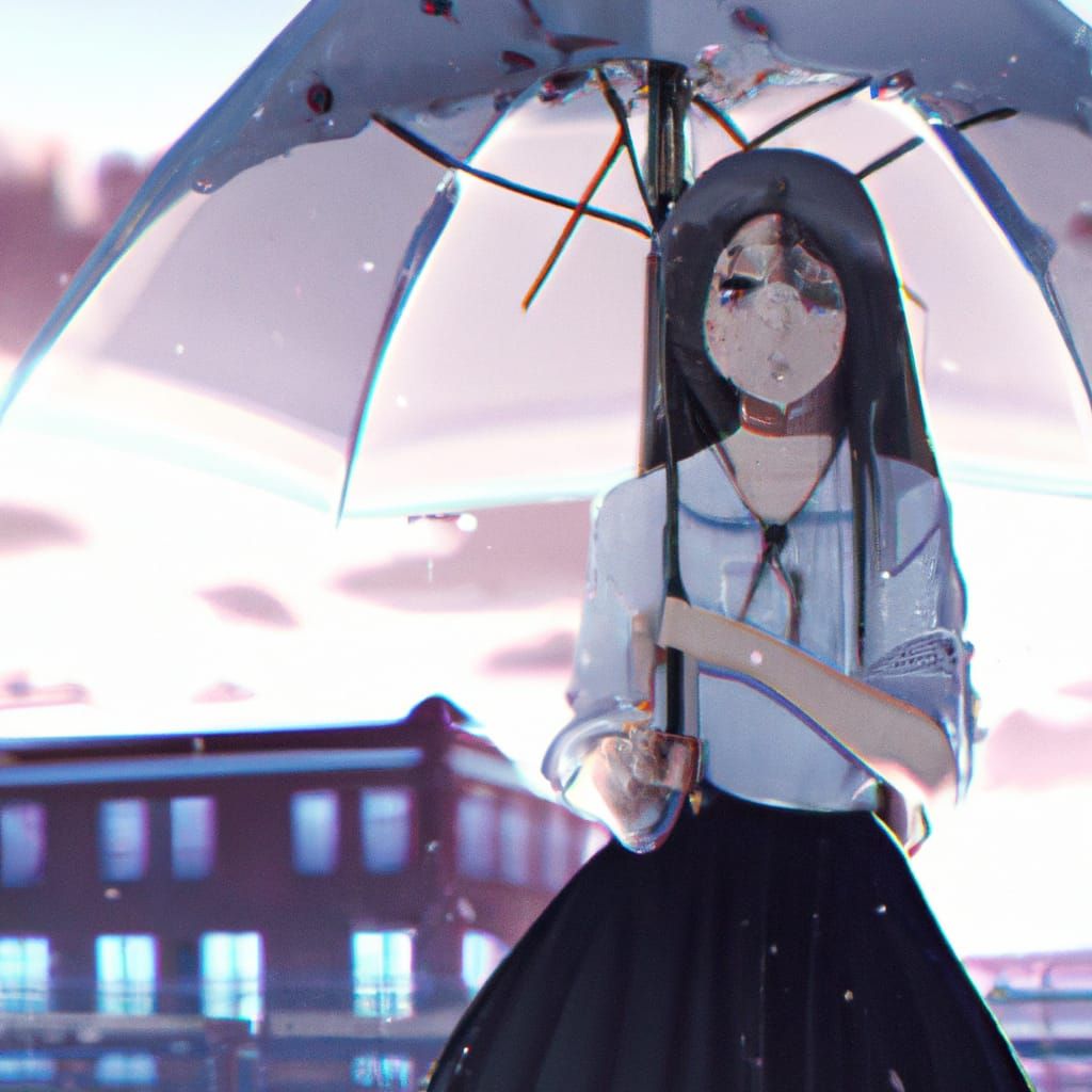 Smiling Latina Girl with Umbrella, Hyperrealistic Photograph...