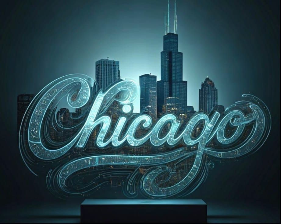 Futuristic Chicago Skyline in Double Exposure