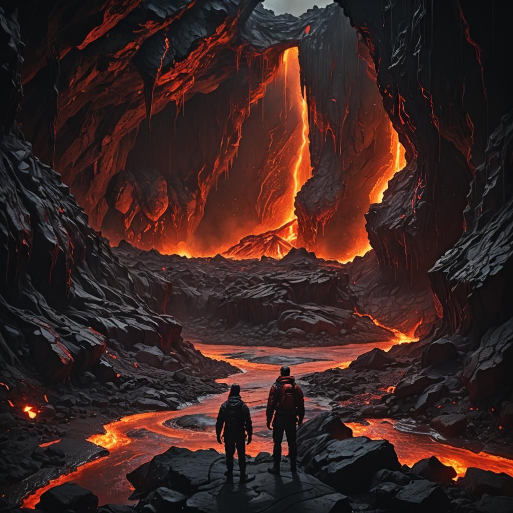 Dystopian Lava Cave in H.R. Giger Style