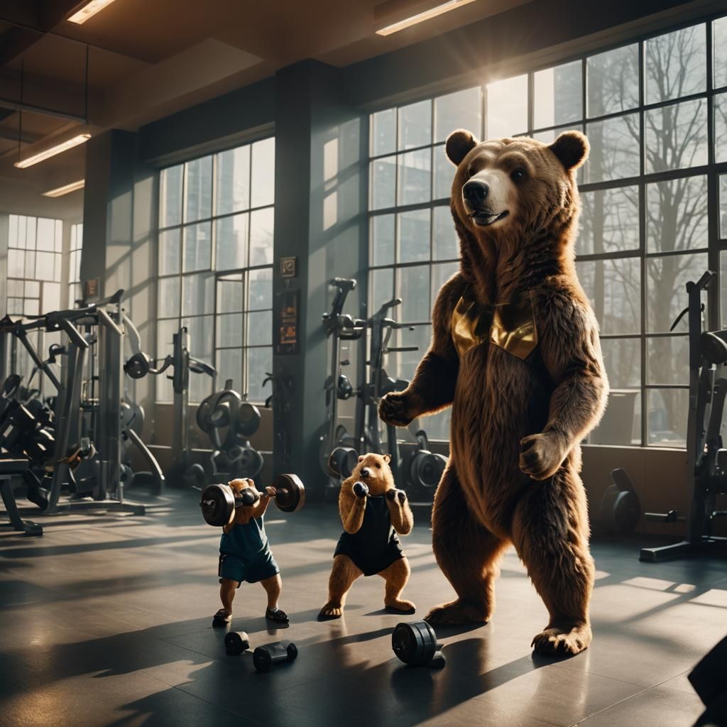 Bear and Hare Gym Workout: Cinematic Film Still