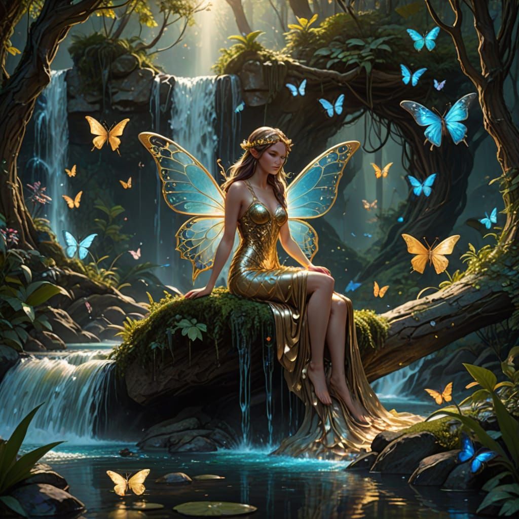 Earth Fairy at Bioluminescent Waterfall