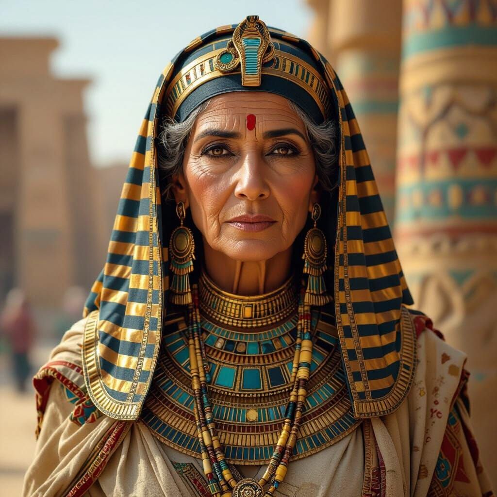 Egyptian Woman in Pharaonic Clothing, Hyperrealistic Style