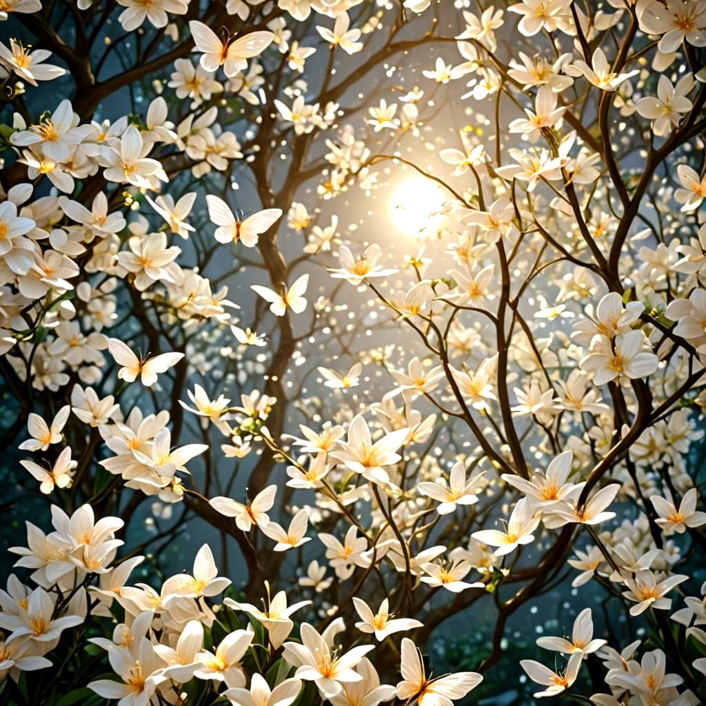 Jasmine Garden with Butterfly in Glass Crystal Style