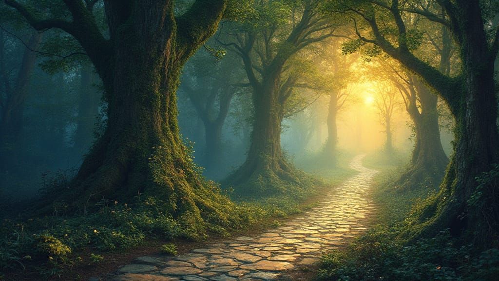 Enchanting Fairy-Tale Forest in Art Nouveau Style