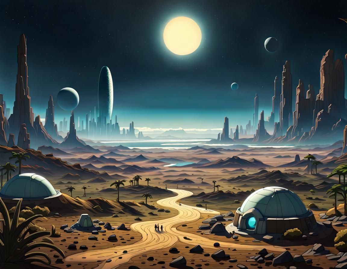 Exoplanet Kepler-186f Ground View with Distant Sea