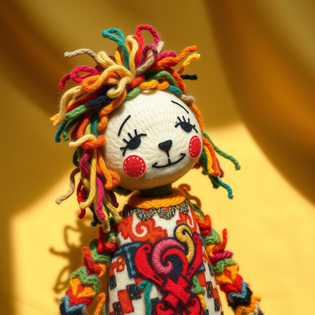 Handcrafted Wool Doll in Folk Art Style