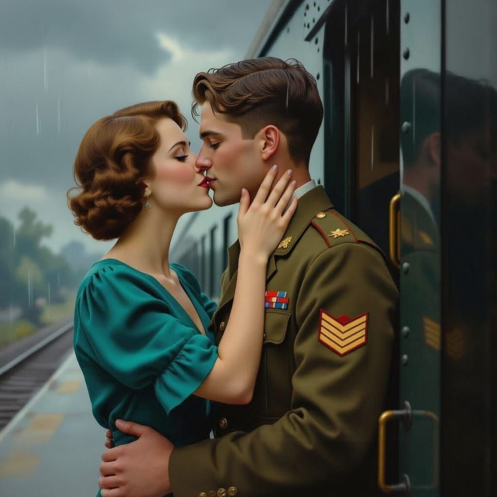 1930s Lovers Parting at Train Station