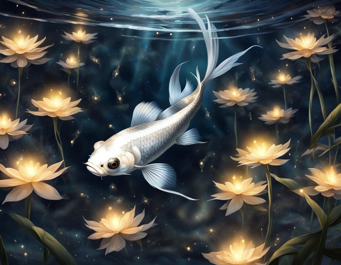 Platinum Butterfly Koi in Mystic Pond