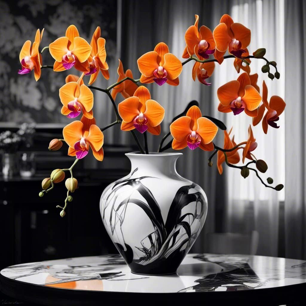 Orchids in Selective Color Digital Art