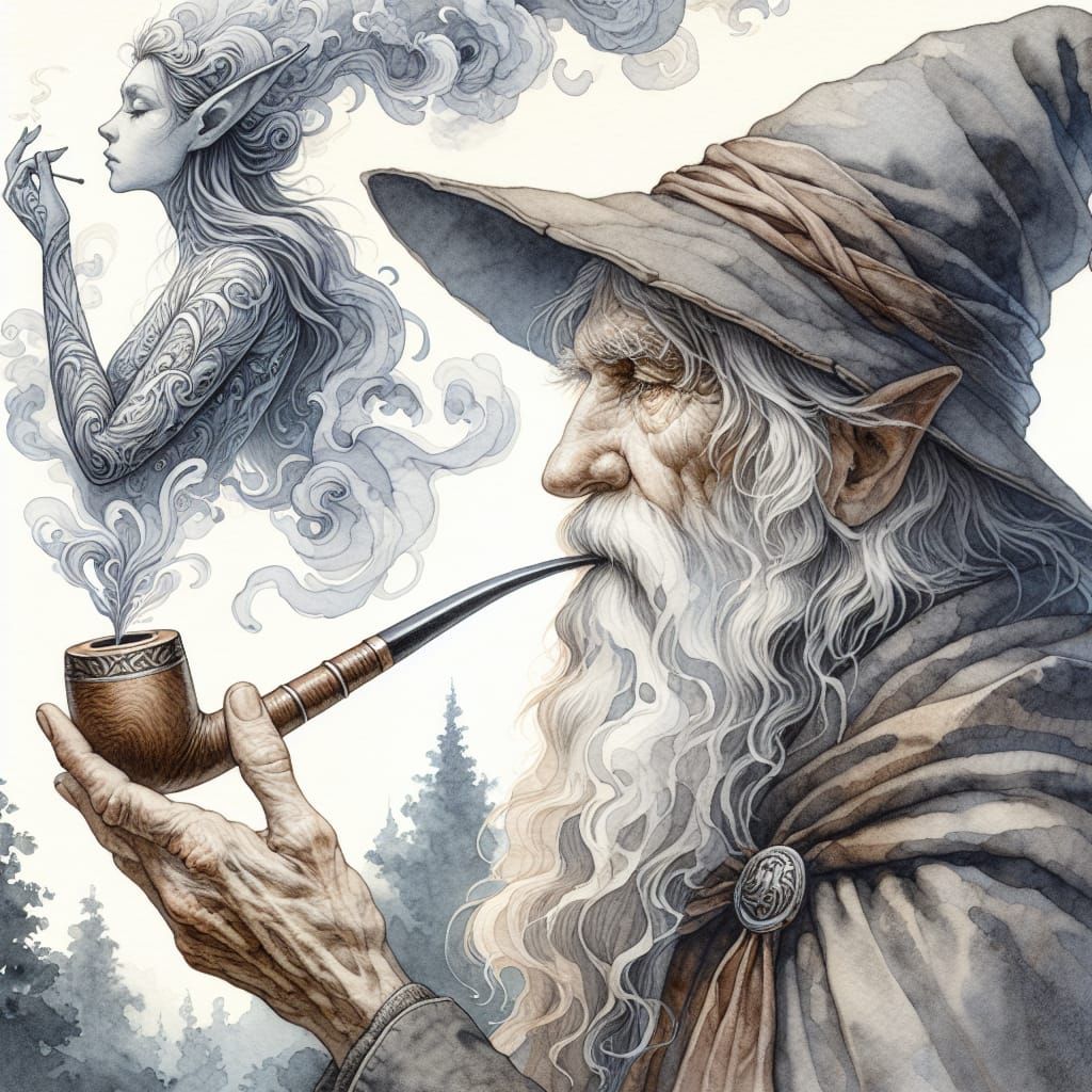 Wizard's Smoke Creates an Elf: Watercolor Illustration