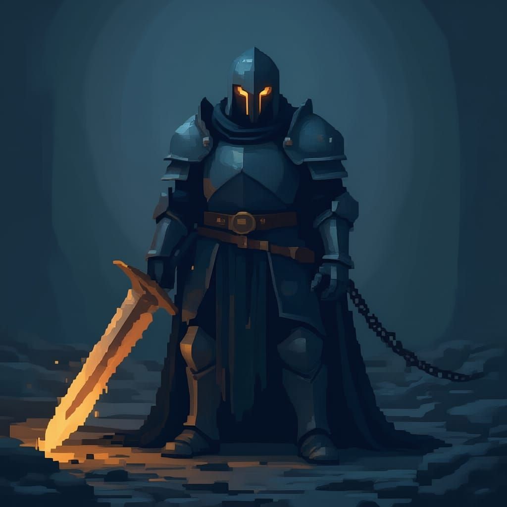 Dark Fantasy Knight in Obsidian Armor: Pixel Art