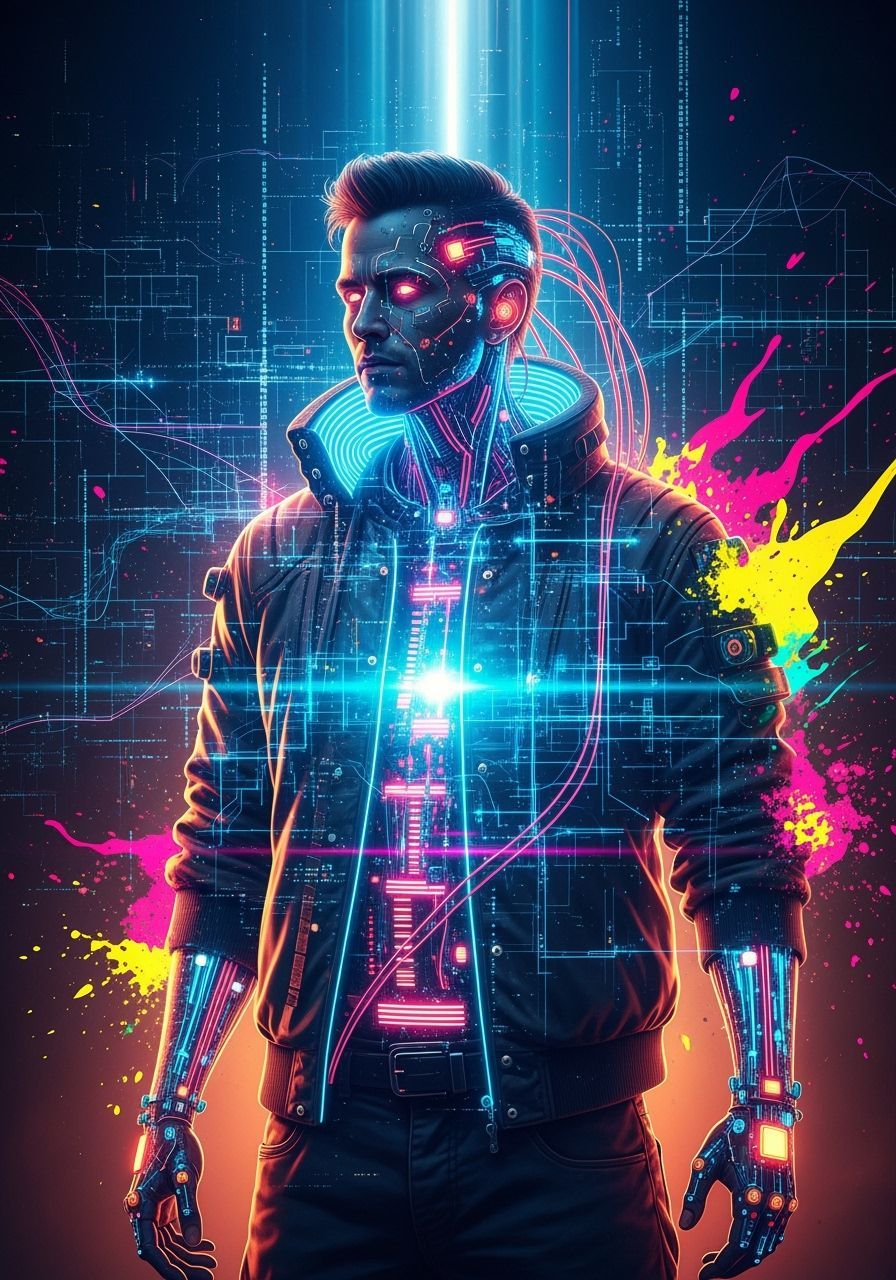 Extra-Flashy Cyberpunk Art: Augmented Man