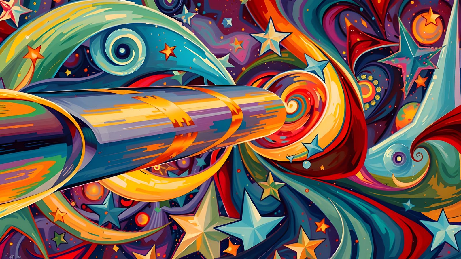 Stunning Superluminal Metal Cylinder in Vibrant Oil Painting...