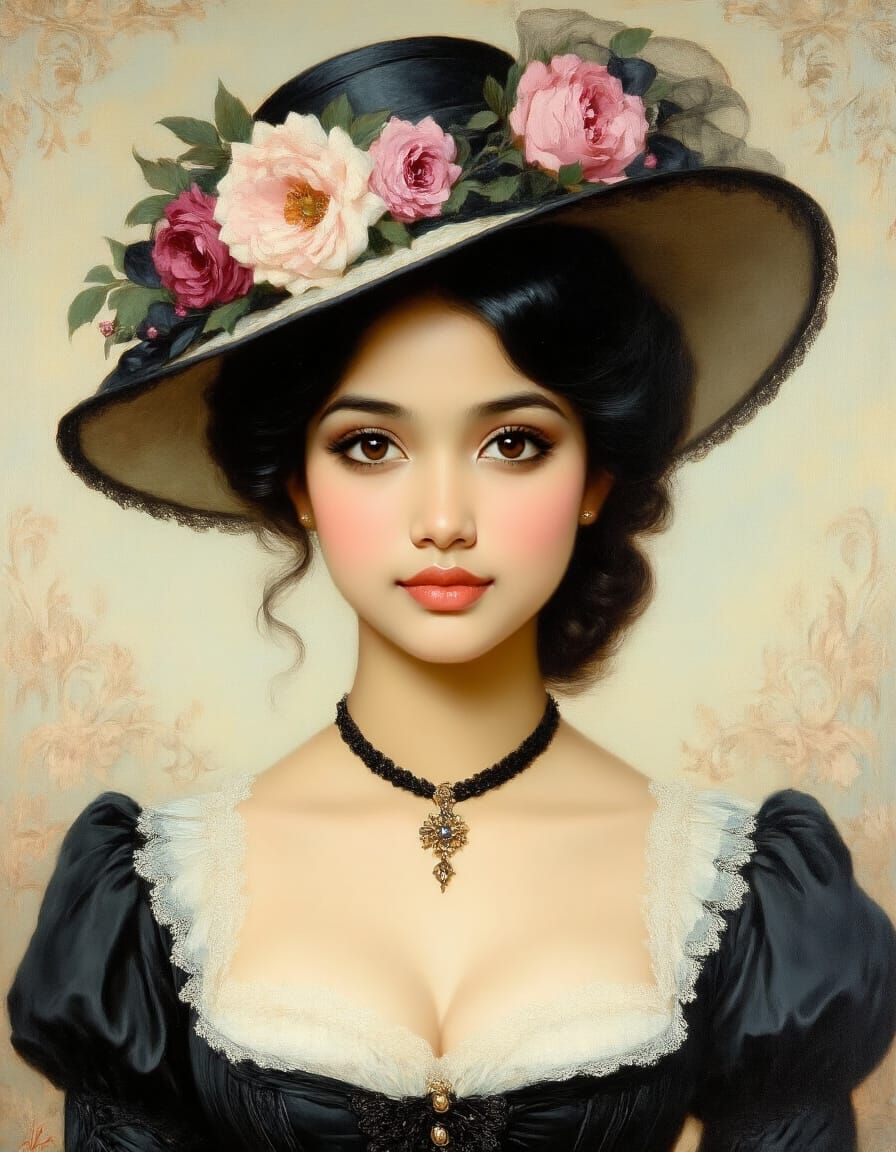 Elegant Portrait of Indonesian Woman in Gothic Art Style